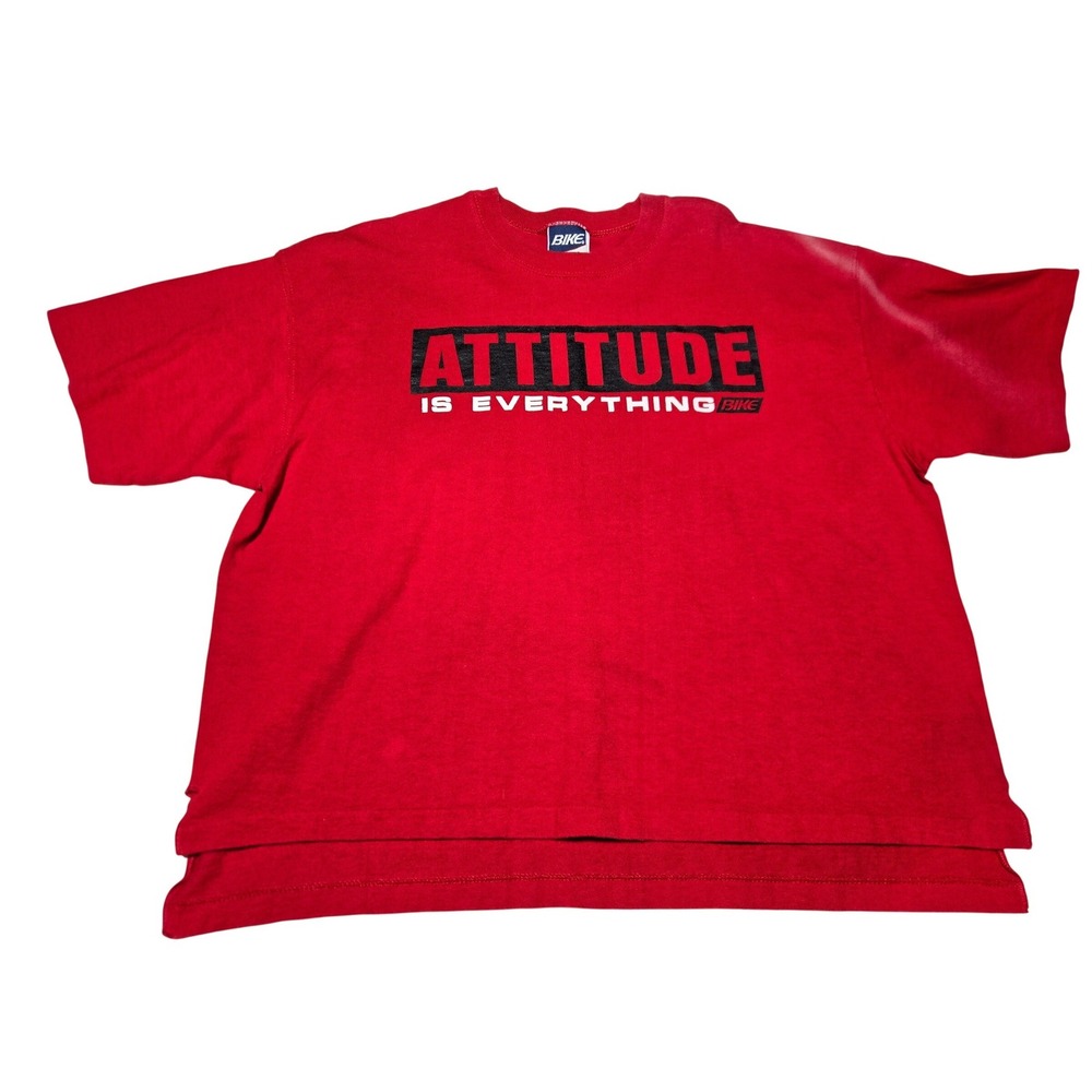 Vintage BIKE Attitude Is Everything Graphic T-Shirt Red XL USA Made 90s Tee‎